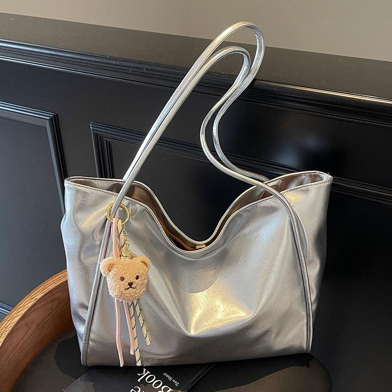 Casual simple style solid color soft leather large capacity tote bag fashionable versatile texture shoulder women's bag