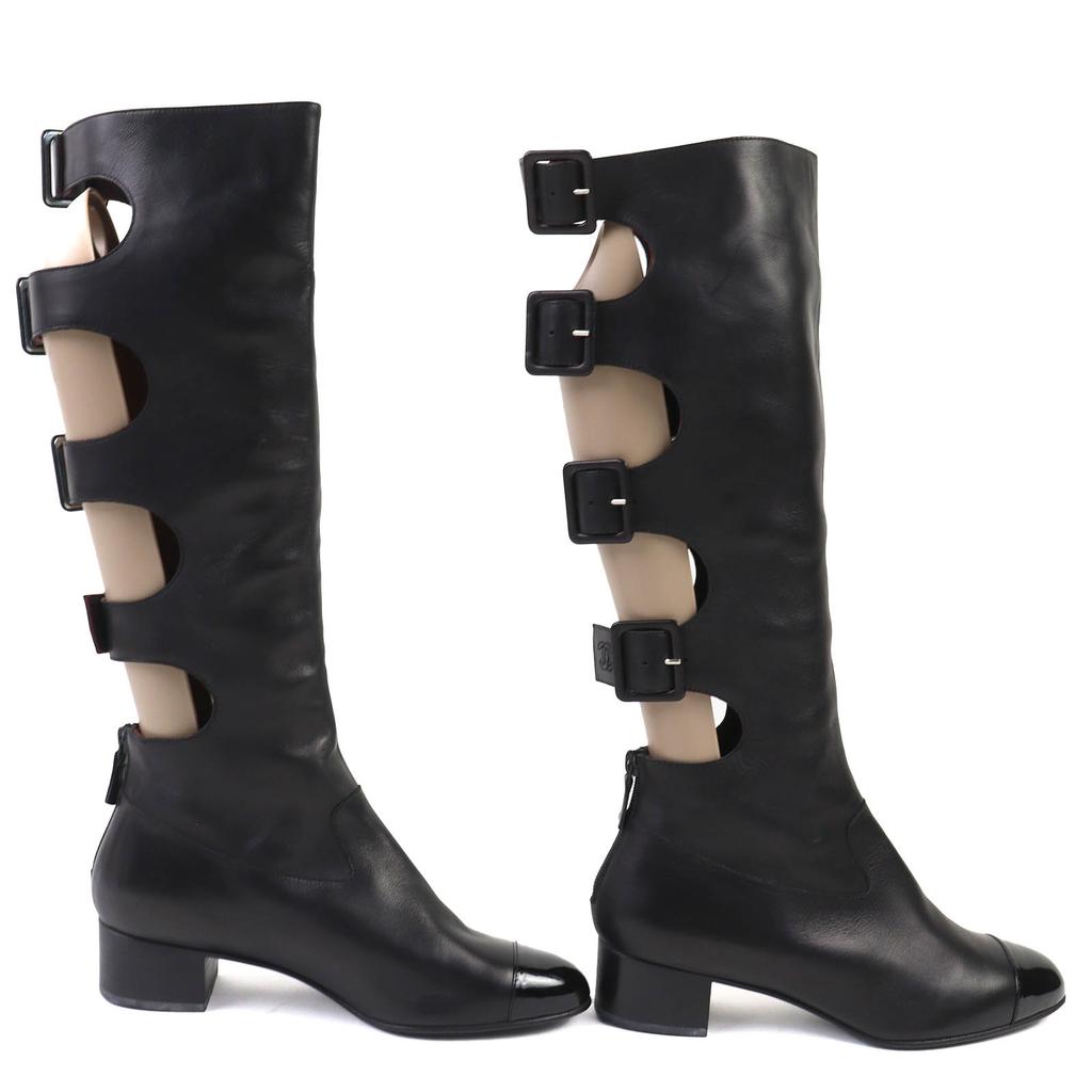 Excellent CHANEL Knee-high boots COCO Mark patent leather long boots with 38.5 Used