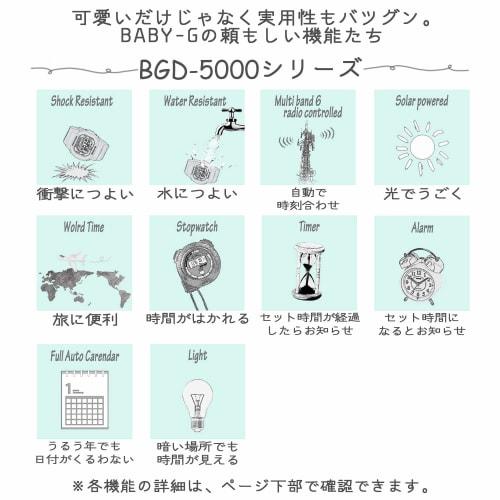 Casio Baby-G Radio-Controlled Solar Watch with EL Backlight, BGD-5000-7JF, White