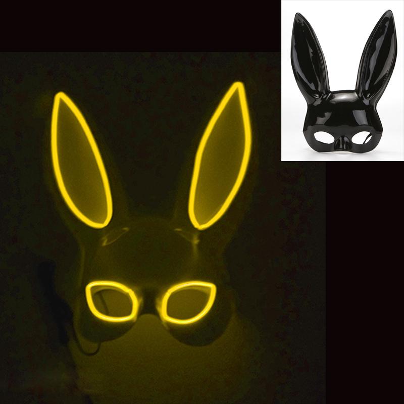 Neuheit Bunte Leuchtende Hasenmaske leuchtende Bunny Girl Maske sexy Nachtclub Kellner Maske für Halloween Leuchtende Cosplay Requisiten
