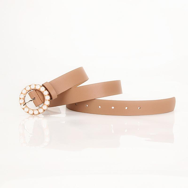 Elegant Ladies Belt With Pearl Buckle For Office And Casual Wear