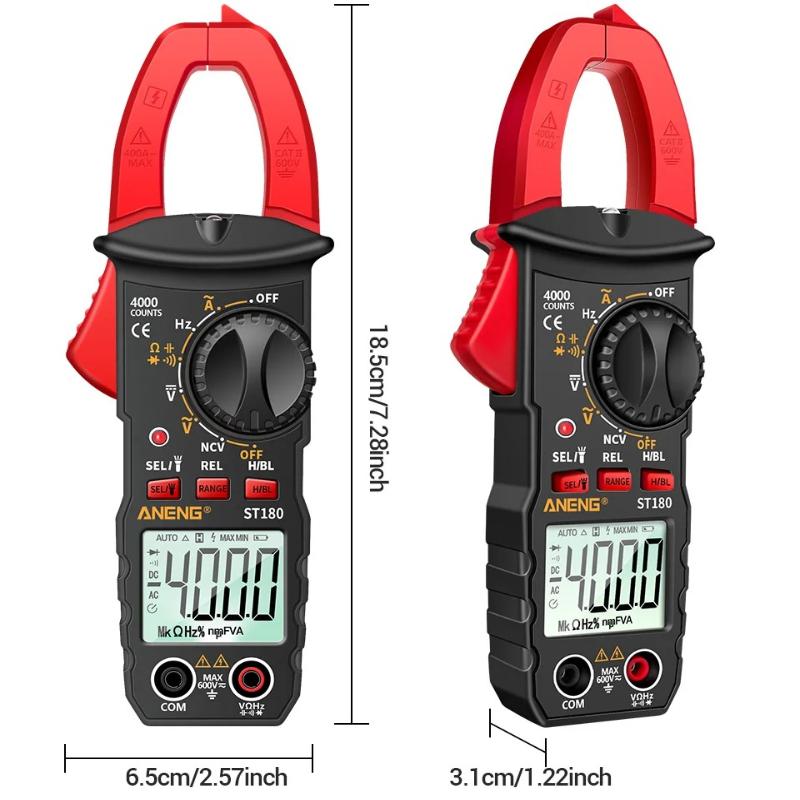 Portable Clamp Meter ANENG ST180 Digital  Multimeter AC Current Meter 4000 Counts  Ammeter Voltage Tester Amp Hz Capacitance NCV Ohm Tool LCD Display