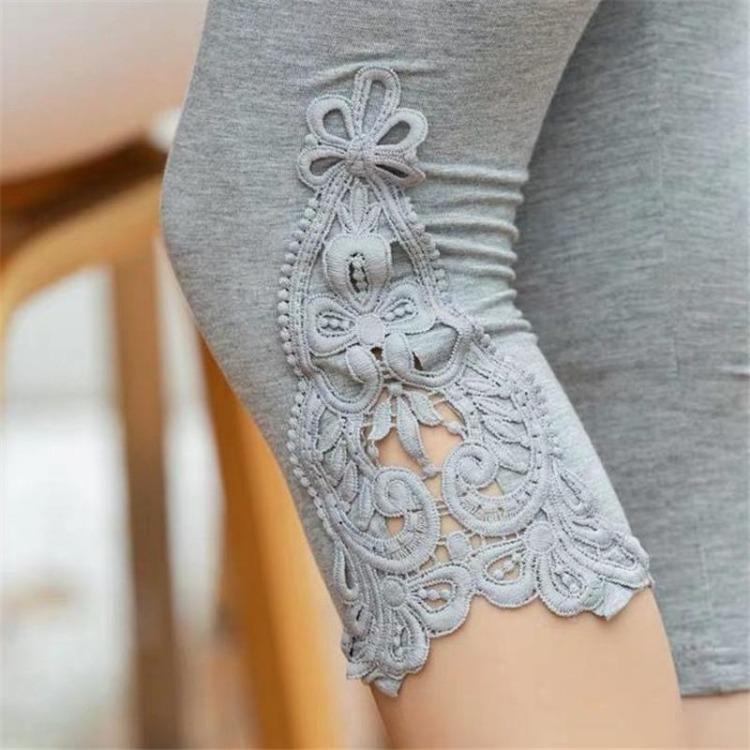 

Leggings Capris Skinny Pants Mid Calf Short Women Female Lace Hollow XL сірий