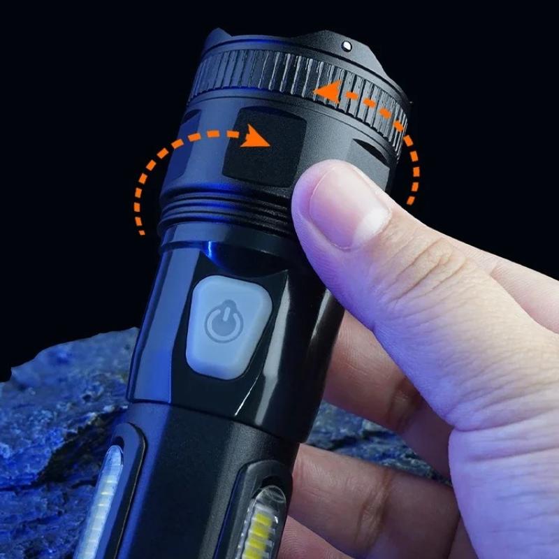 2800mAh Strong Light Outdoor LED Flashlight Rotating Zoom Portable Rechargeable LED COB Camping 5 Modes Multi Functional Lantern