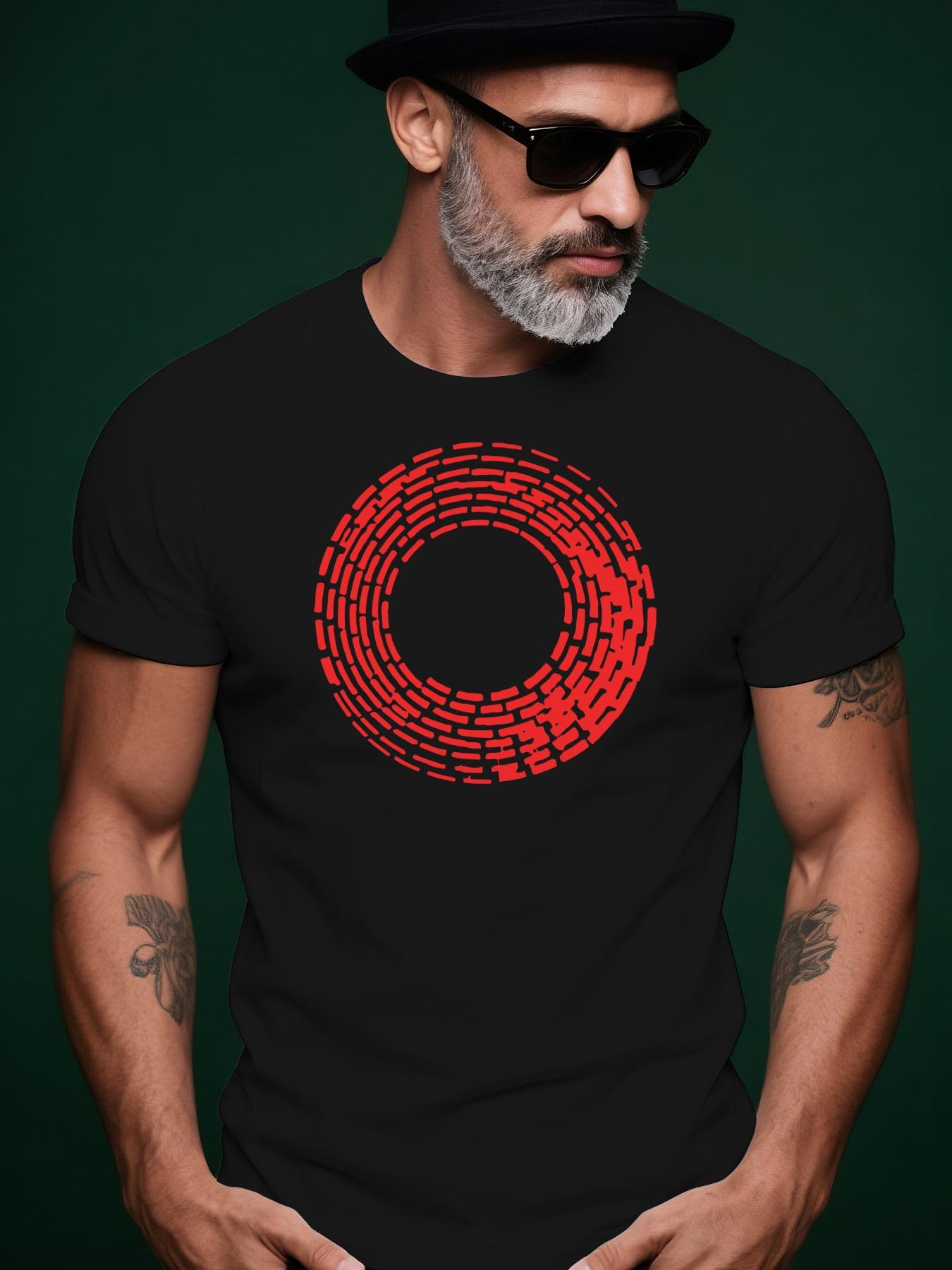 Summer Tshirt with Bold Circular Pattern - Cotton Crew Neck XXXXL