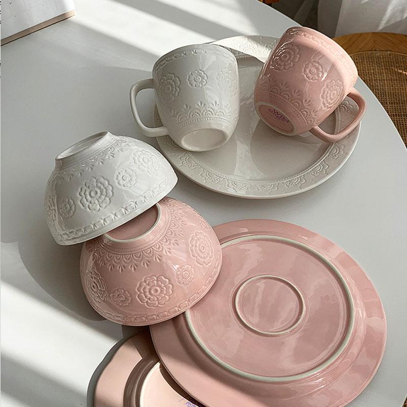 Floral Relief Dinner Dish French New Ceramic Exquisite Underglazed Colour Kitchen Tableware Aesthetic 8~10 Inch Food Plates