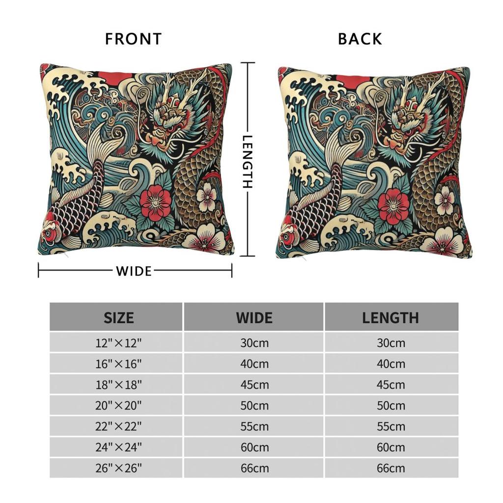 Federa Cuscino Irezumi Giapponese Drago Carpa Poliestere Lino Velluto Fantasia Zip Decorativa Federa Cuscino da Divano Copricuscino da Letto