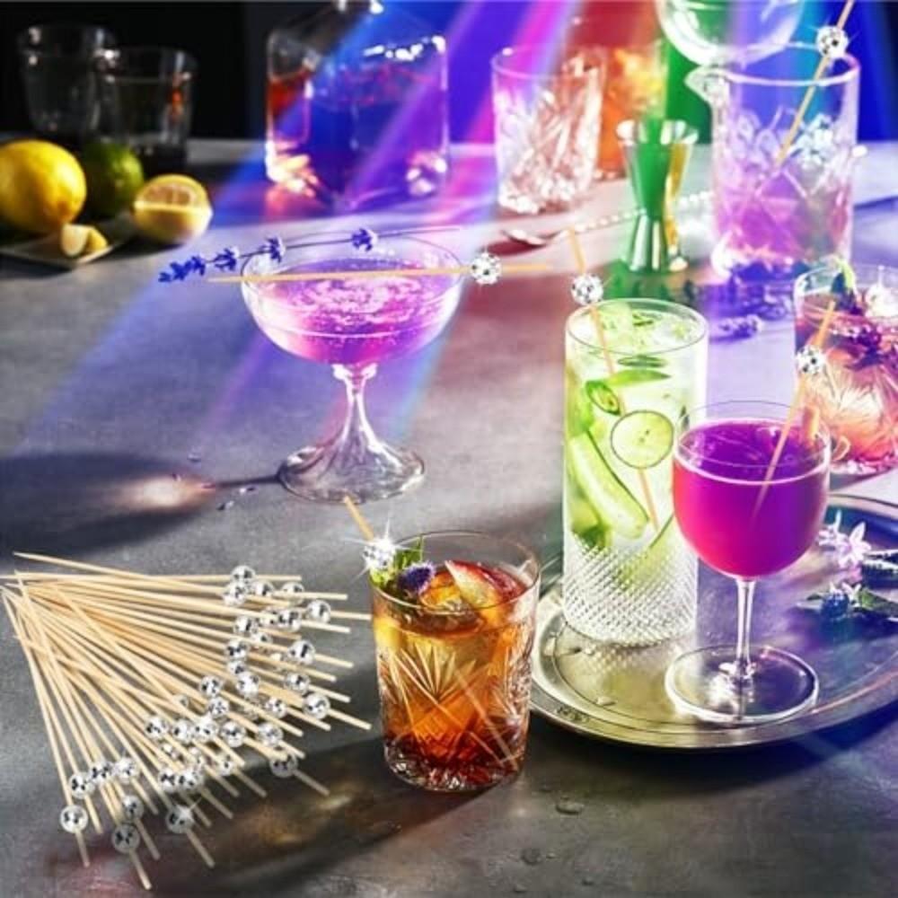 100pcs 12 Cm Disco Ball Fruit Fork Disposable Bamboo Skewers Decorative Food Picks  Dessert