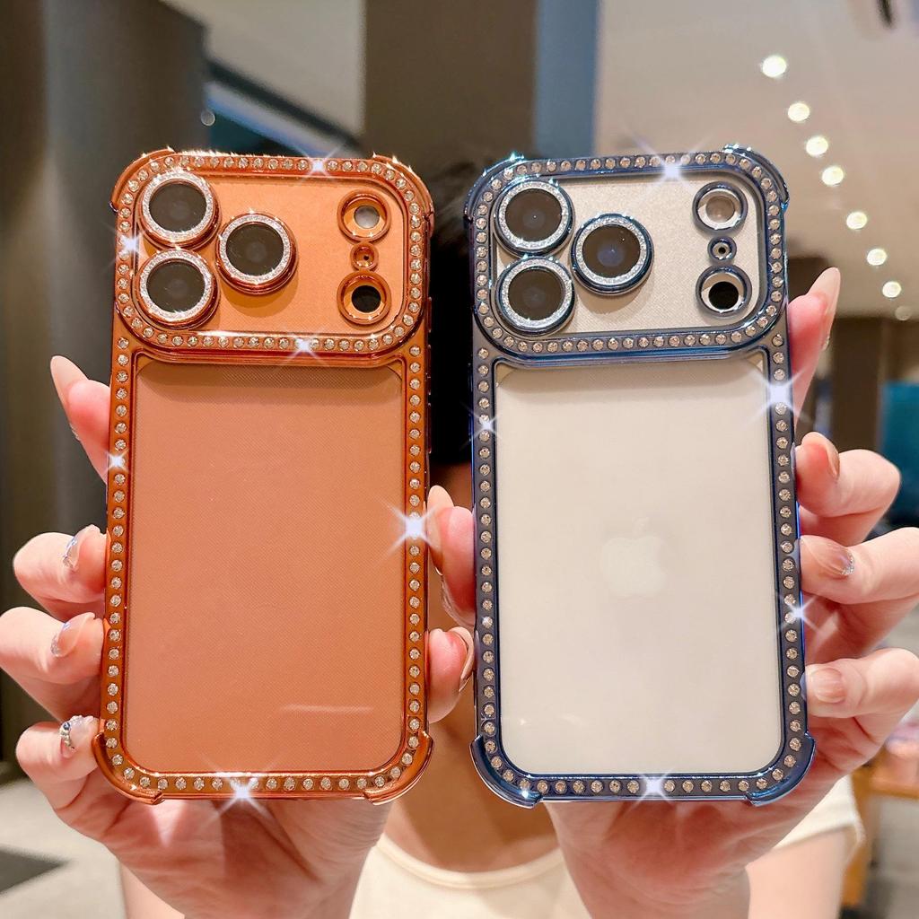 Apple 17 Pro Max Four-Corner Airbag Anti-Drop Instant Case for iPhone 16 with Rhinestone Glitter and Lens Film