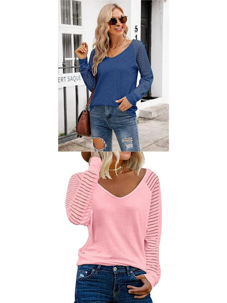 New Women's Patchwork Long Sleeve Striped Casual Loose Top