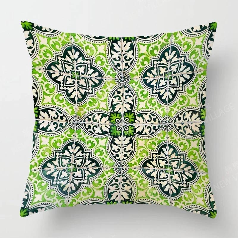 Nordic Fall Home Decor Autumn Throw Pillow Case Sofa Cushion Cover Modern Leaf Plant Green
