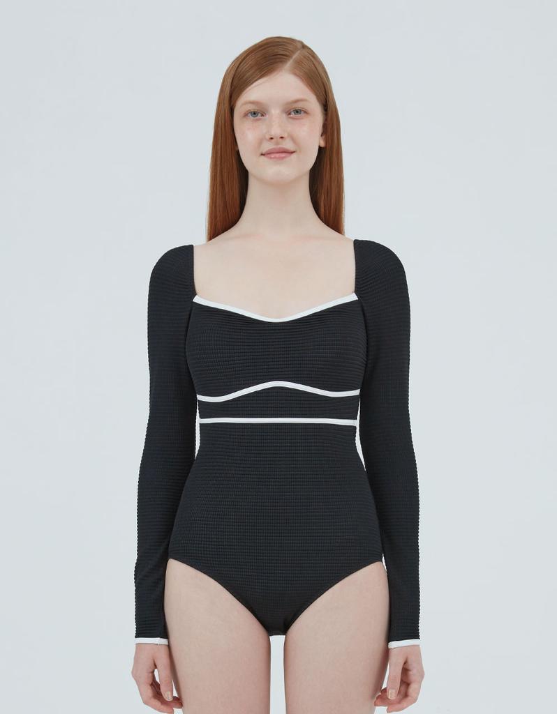 Kolallikeu Heart Neck Waffle Monokini Black
