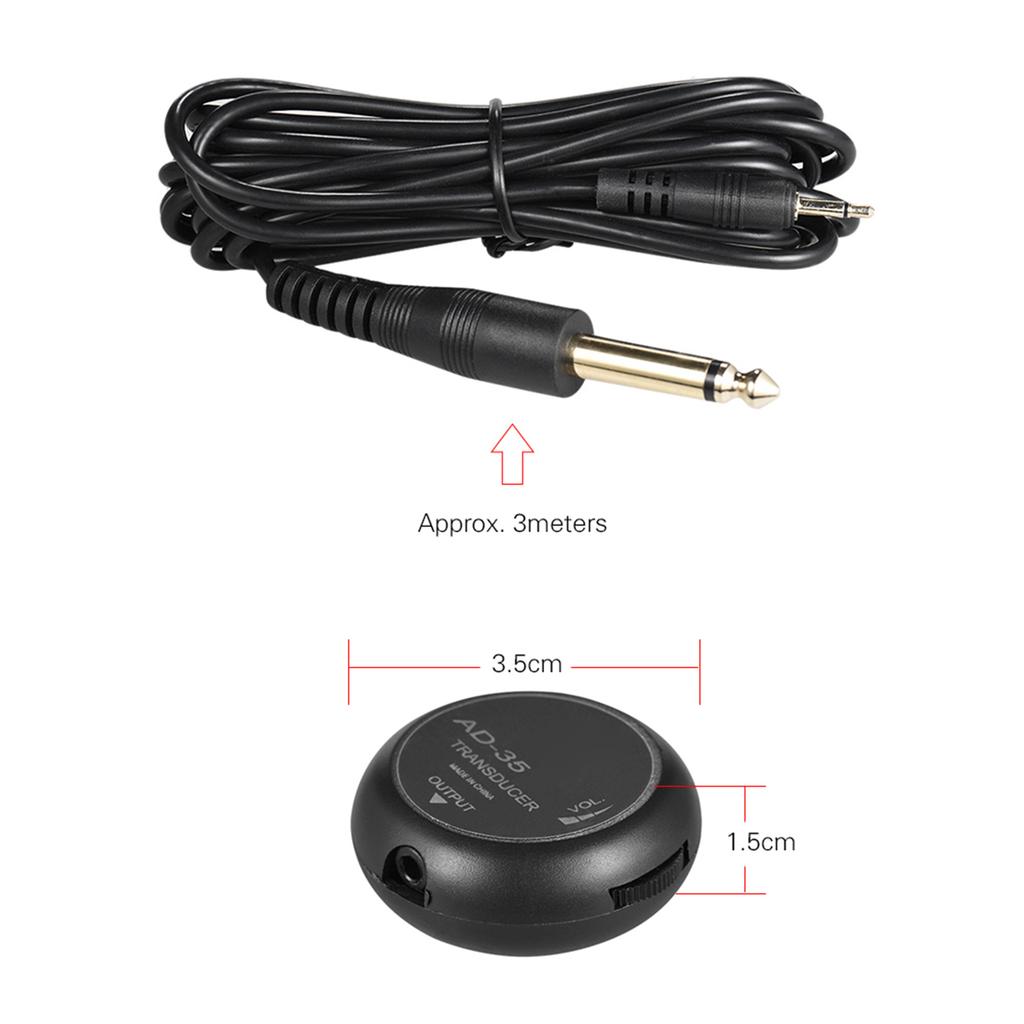Adeline AD 35 Mini Piezo-Tonabnehmer Kontaktmikrofon Schallwandler mit 6,35 mm Ausgangsklinke 3 Meter Kabel für Akustik