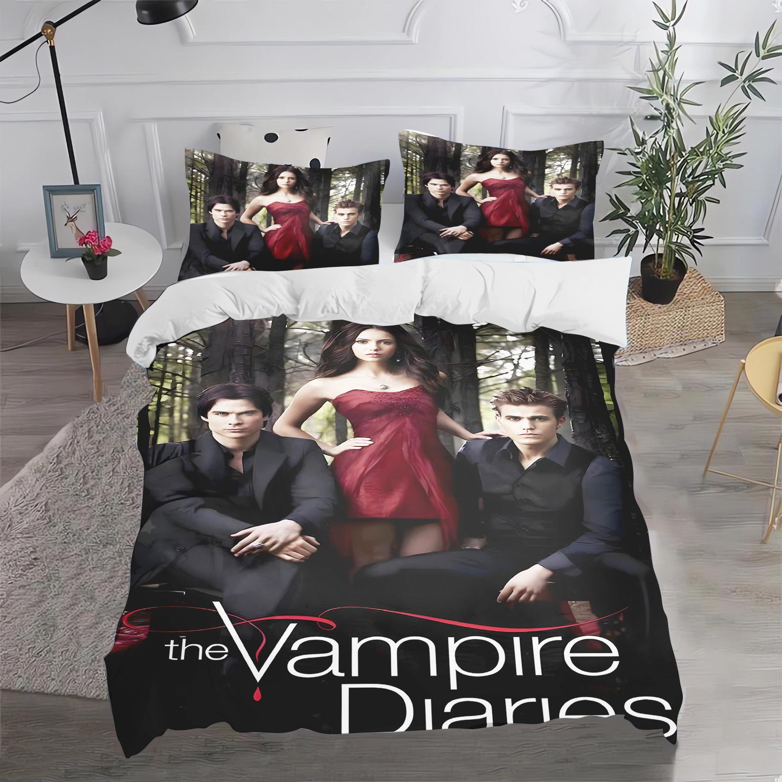 

Vampire Diaries Duvet Cover Set Cute Bedroom Bedding Pillowcase Adult Kids Gift Single Double Large Size for Decoration 135x200cm
