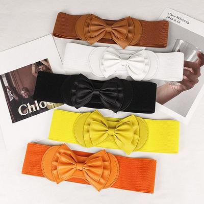 Elegant Women Bow Decoration Waistband Stretch Elastic Belts Waist Strap