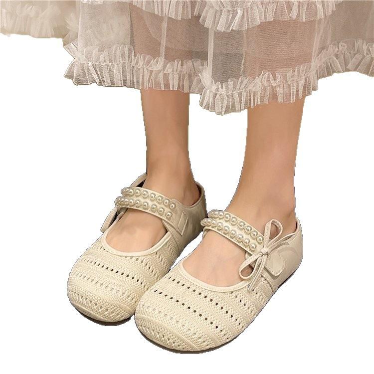 Baotou Slippers Wear Women's Heightening Pearl Birkencool Slippers with One Pedal, Breathable Mesh Flying Weaving 2025 Summer New Models