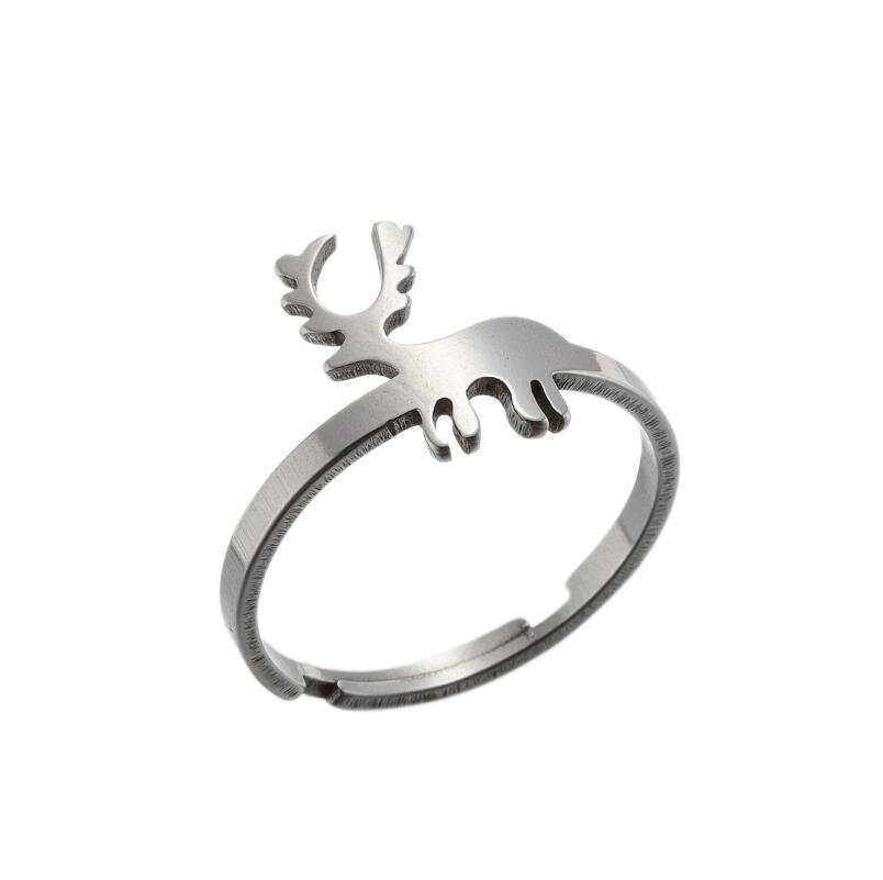 Korean Stainless Steel Moon Cat & Reindeer Butterfly Ring for Christmas