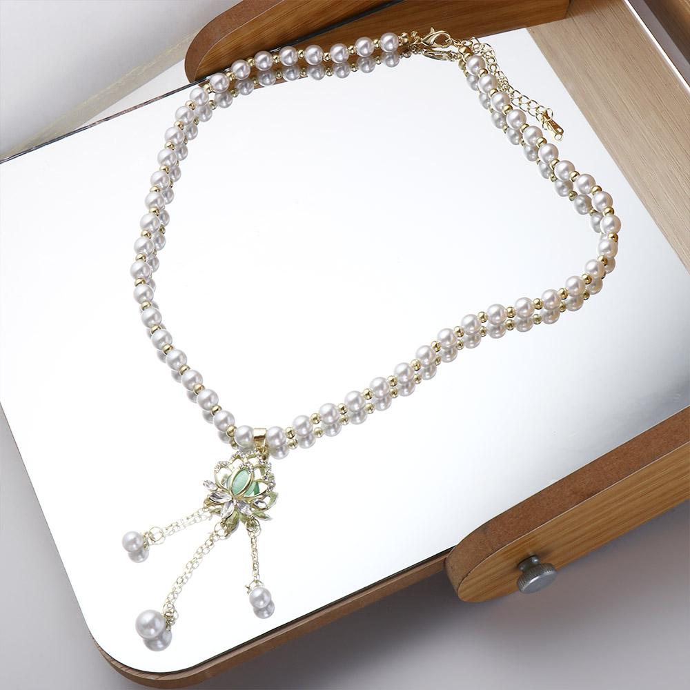Jewelry Fashion Accessories Lotus Shape Korean Style Necklace Crystal Pendant Women's Necklace