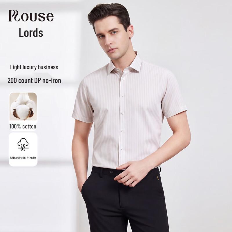 Men s 200-Count Non-Iron 100% Cotton Business Short Sleeve Shirt 39