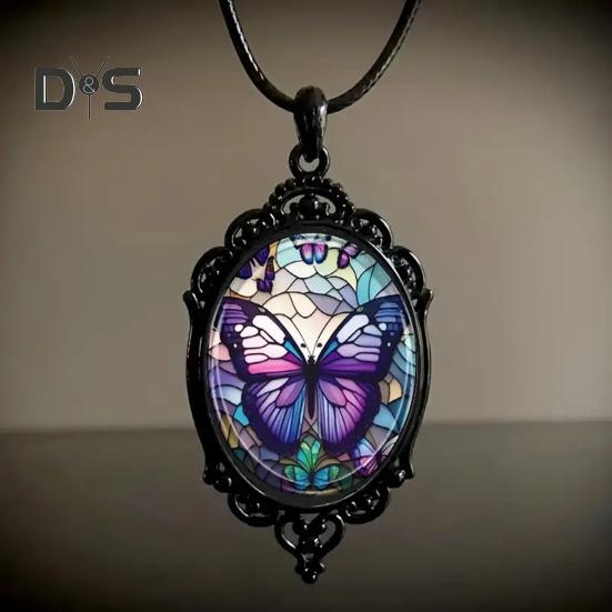 Naszyjnik z motylem dla kobiet Retro Alloy Fioletowy naszyjnik z motylem Biżuteria damska Prezent na randkę Codzienny ubiór