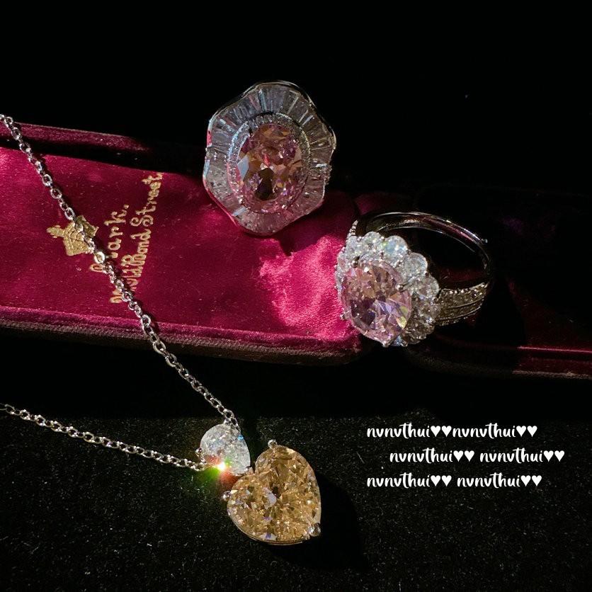 Beauty Is Crying, Pink Flower Plate Gemstone Ring, Papalacha Plated With 18K Gold, Cinnamon Large Carat Love Zircon Necklace.