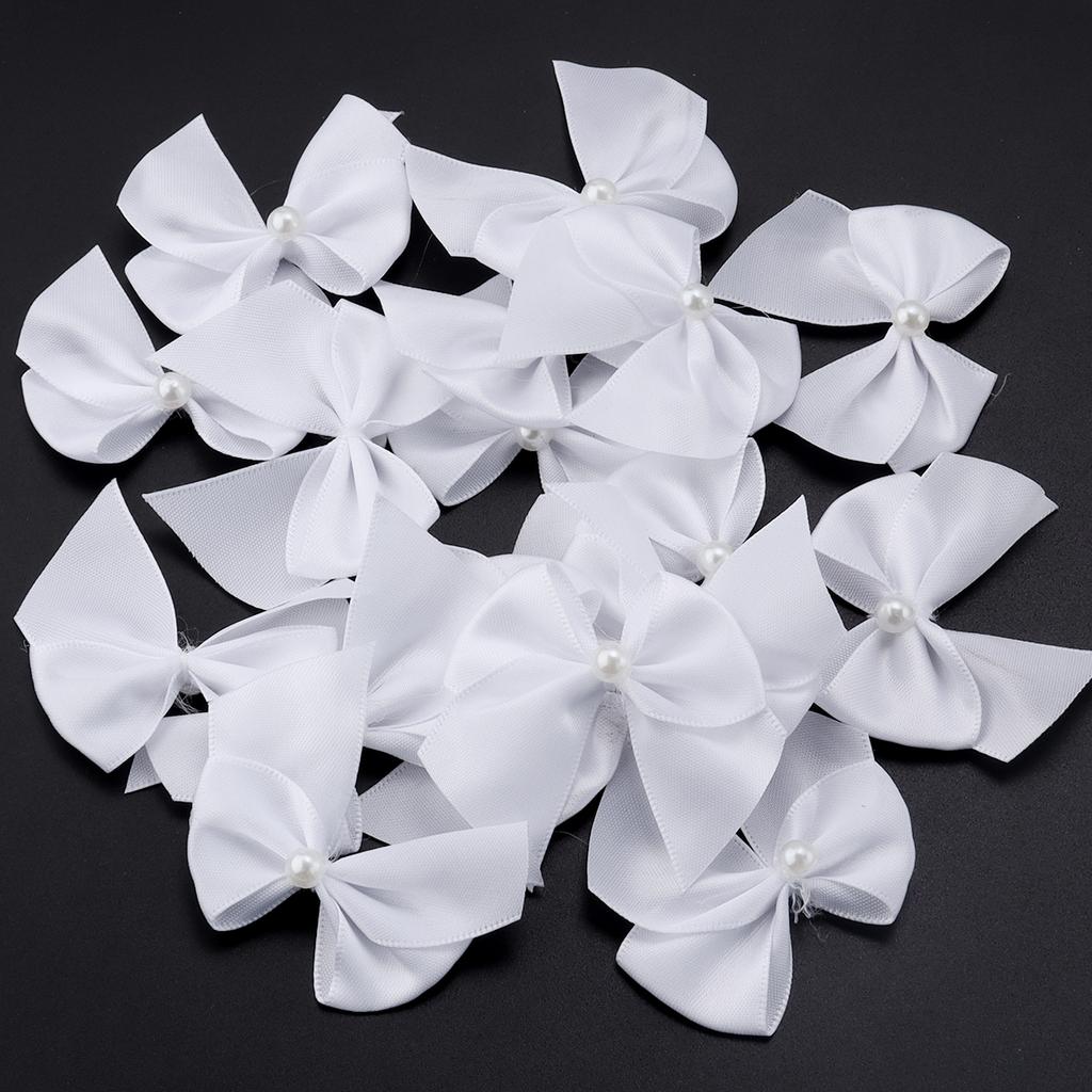 20pcs Polyester Satin Ribbon Bows 5.5x6cm Colorful Half Bead Hand Tied Bowknots For DIY Crafts Party Clothing Headwear Finding
