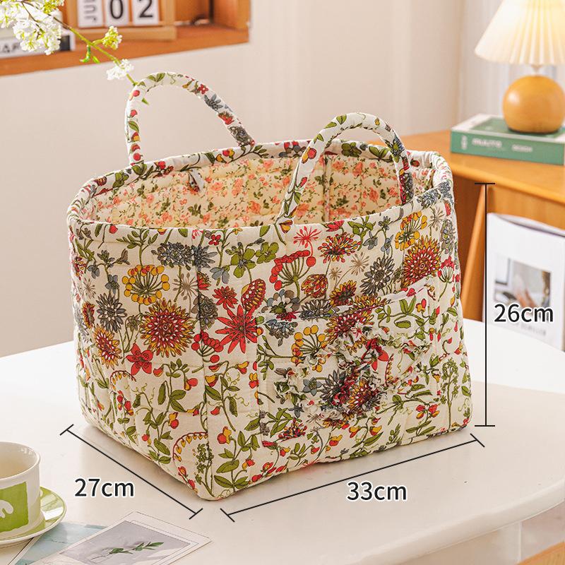 Floral Large Capacity Fabric Laundry Hamper with Easy Carry Handles Rural Pastoral Style Clothing Storage Baskets Home Organizer