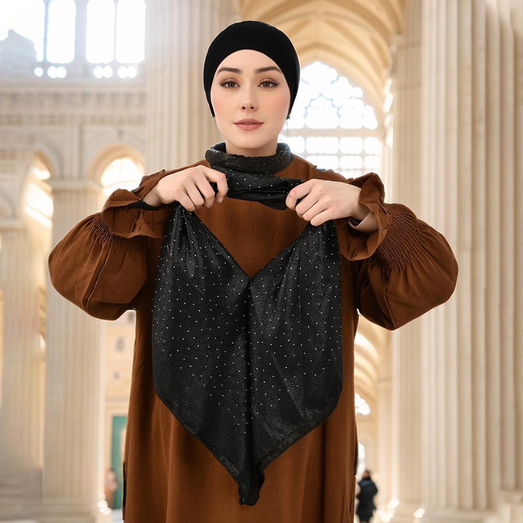 Wrinkle Shiny Instant Scarf Hijabs Plain Womna Muslim Hijab Wraps Malay Islam Turban Diamond Luxury Femme Headband 68*62Cm