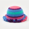New Colorful Crochet Ruffle Brim Knit Bucket Hats Winter Woman Handmade Stretch Fisherman Cap Outdoor Warm Windproof Beanie Hat