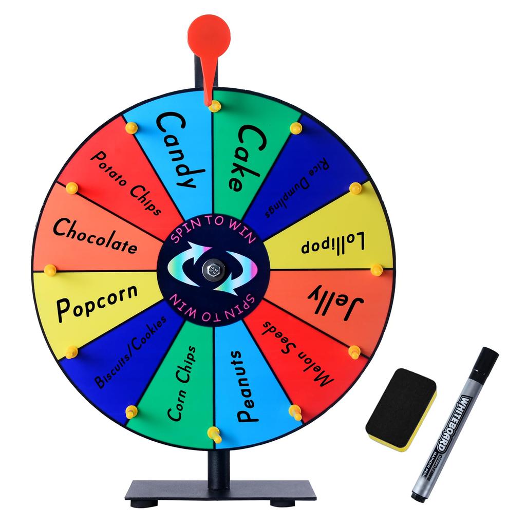 12 Slots Prize Wheel, 34cm Prize Wheel Spinner with Stand and Heavy Duty Base,Spinning Wheel for Prizes,Spin The Wheel