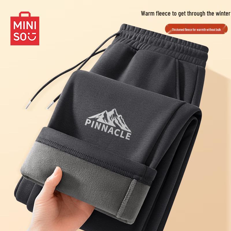 MINISO Men s Winter Fleece-Lined Straight-Leg Sweatpants L