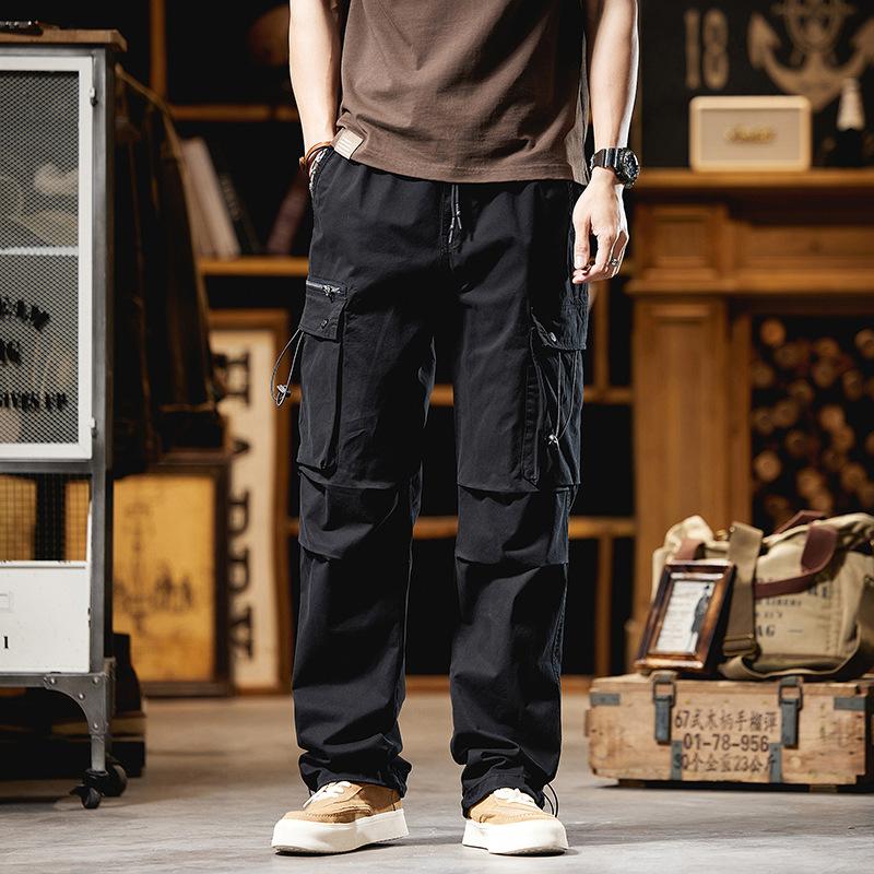 New Autumn Multi-pocket Comfortable Work Pants for Men's Tying Loose Straight Men's Casual Pants