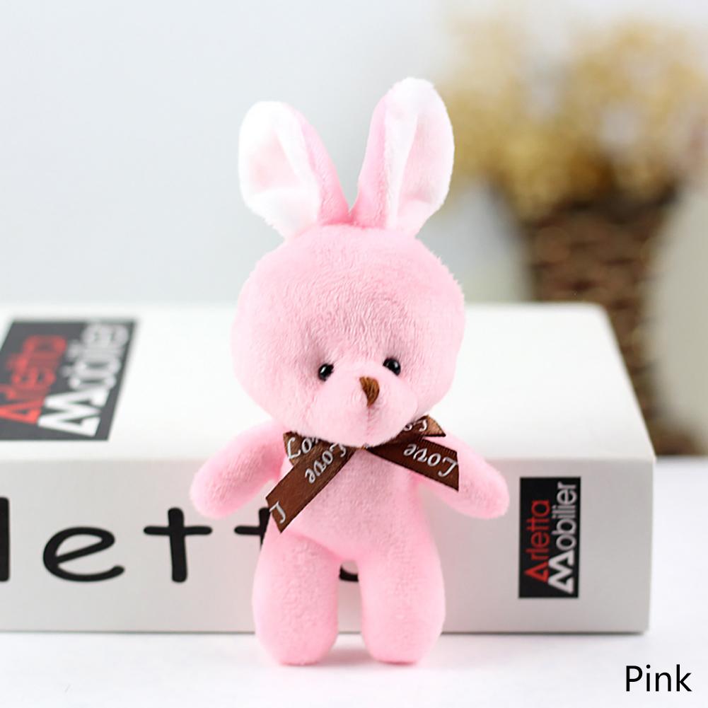 16CM Plush Toy Rabbit with Ribbon Bow Siamese Rabbits Toys Key Chain Pendant Gifts for Children Kids Toy Wedding Gifts