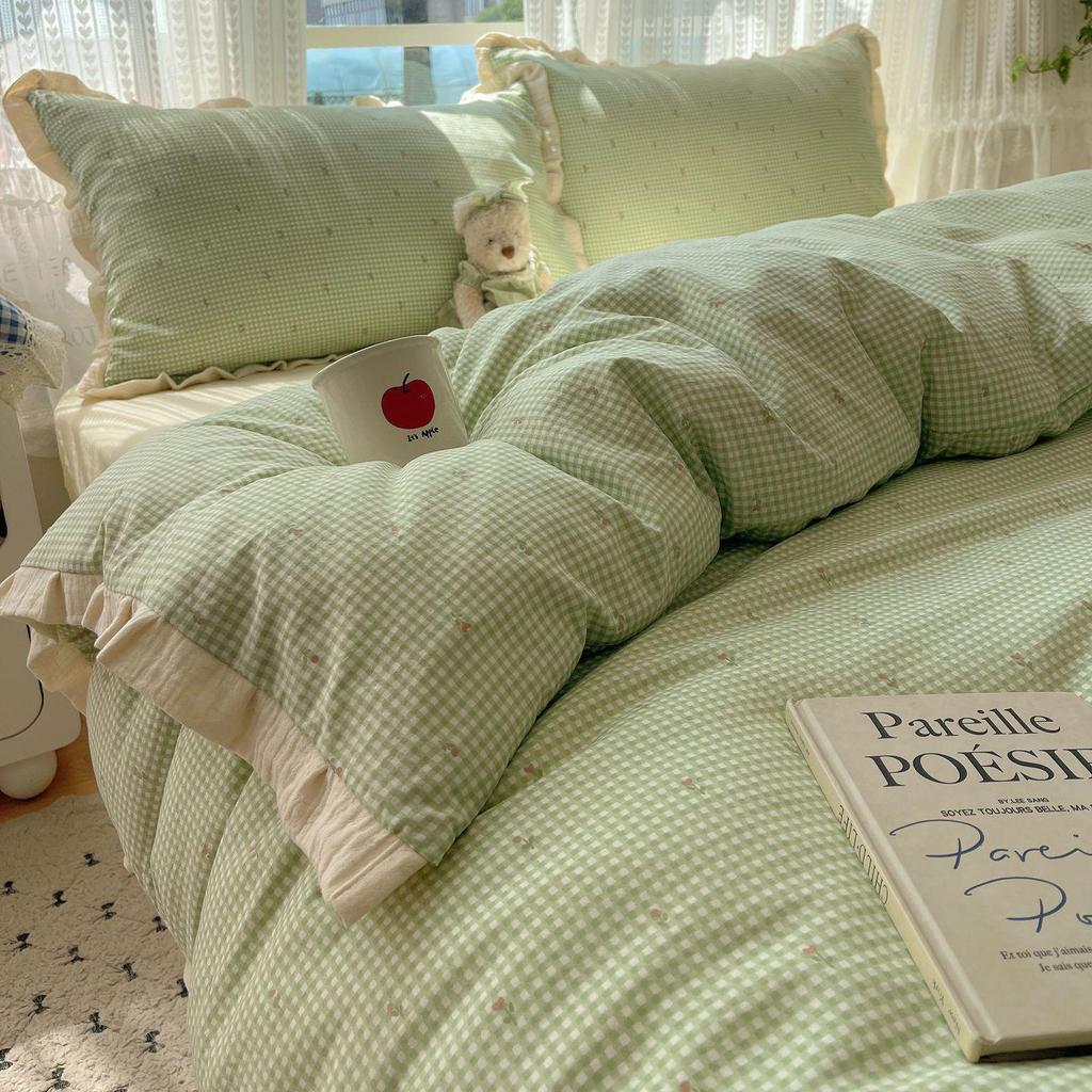 G5Z Ruffle Edge Washed Cotton 4-Piece Duvet Cover Set - Super Soft for Dorms & All Seasons