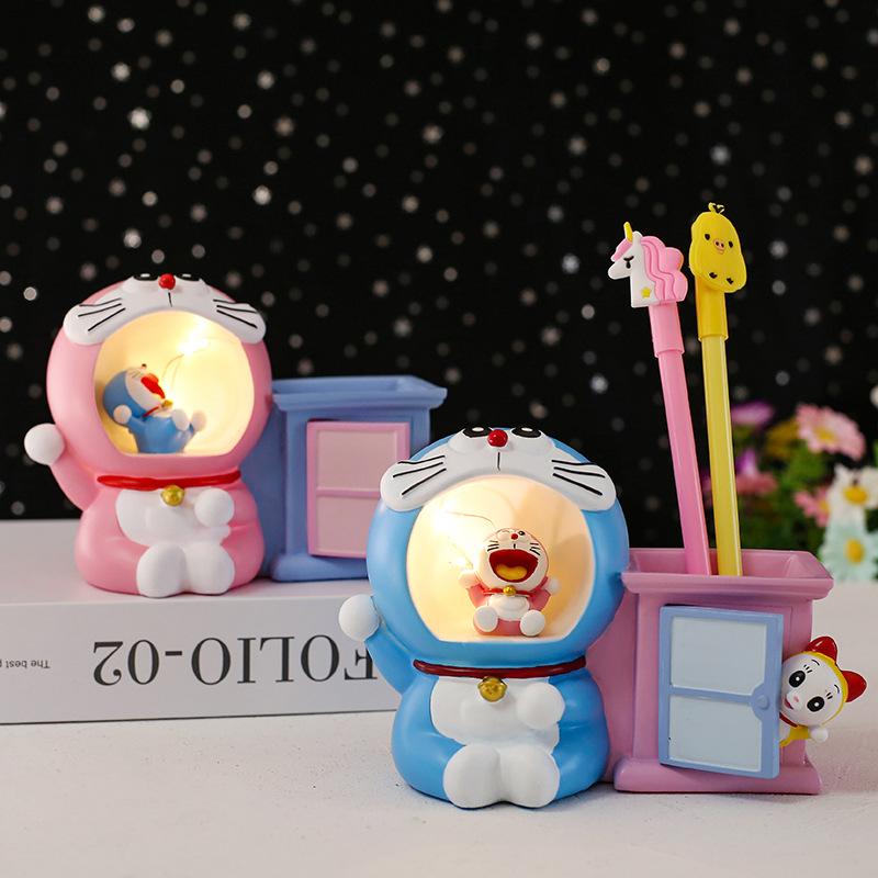 Cat Blue Cartoon Star Light Storage Creative Pen Holder Button Power Battery