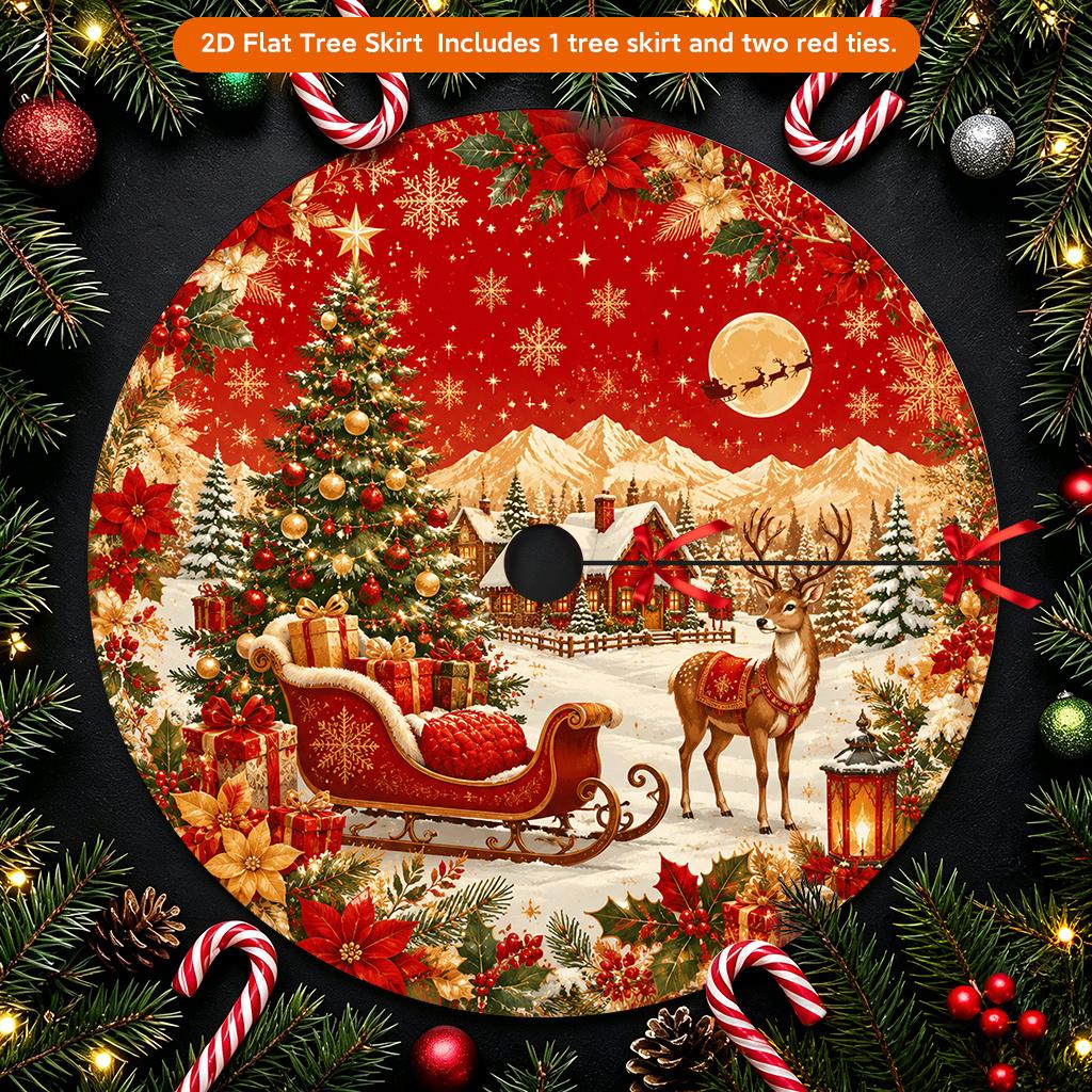 1pc Tree Skirt, Christmas Winter Scene with Reindeer, Christmas Home Decor: Large Round Tree Skirt, Tree Cover for Indoor And Outdoor Holiday Decorati