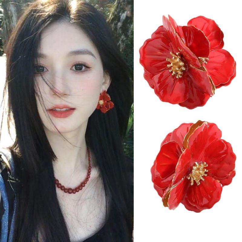

Super White Retro Red Best Selling Elegant Spring and Summer Flowers Pair of red flower earrings
