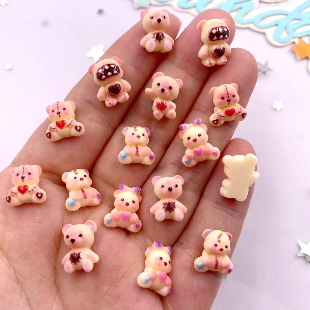 50pcs Resin Colorful Cartoon Love Bowknot Bear Figurines Flat Back Nail Art Decor DIY Scrapbook Jewellery Accessories Crafts