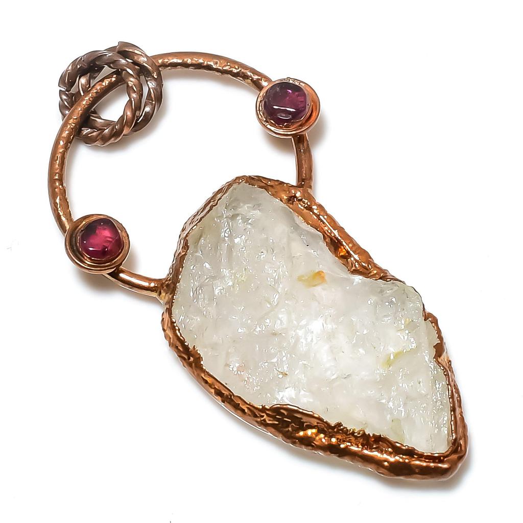 Clear Quartz Pendant Gemstone Jewelry, Copper Electroformed Pendant, Handmade Jewelry Birthstone Pendant, Gift For Him