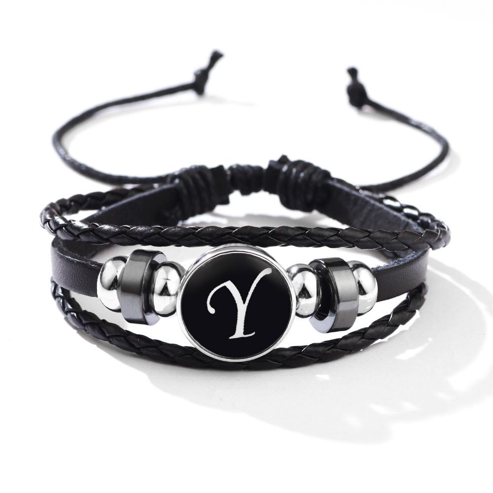 Fashion 26 Letters PU Leather Bracelets Multilayer A-Z Name Initials Bracelet For Men Wrist Accessories Jewelry Birthday Gifts