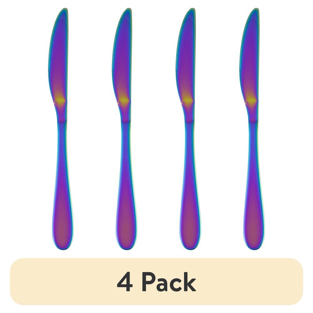 

Rainbow Mirror Stainless Steel Dinner Knife Set of 4 Comfortable Handle Dishwasher Safe Colorful Tableware Everyday Use Indoor United States