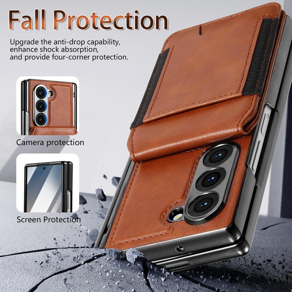 KEYSION PU Leather Phone Case for Samsung Galaxy Z Fold 7 6 5 4 3 Shockproof Cover With Magnetic Card Holder Bag Hinge Screen Protector