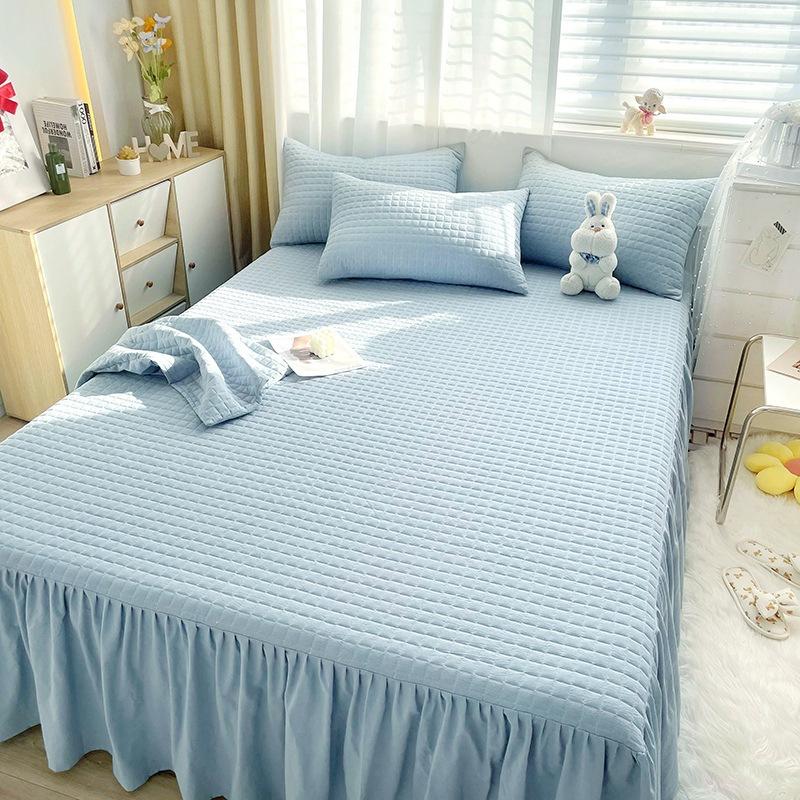 

Стиль принцессы, хлопковая пряжа, окрашенная в стираную хлопковую юбку с рюшами, стеганая юбка из чистого хлопка, утолщенная, однотонная, без принта 120cmx200cmx45cm