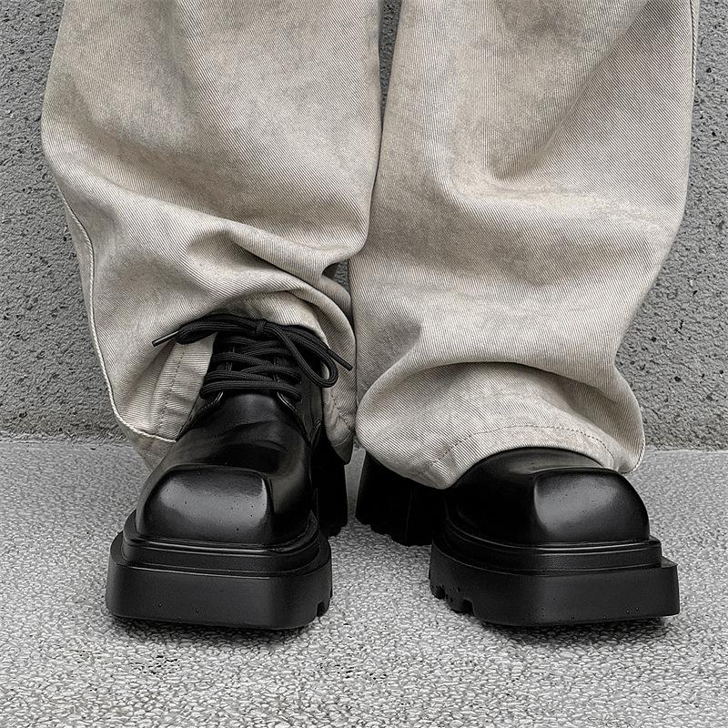 High Street Leather Niche New Square Toe Thick Sole Platform Hair Stylist Casual Height Increasing Derby Shoes