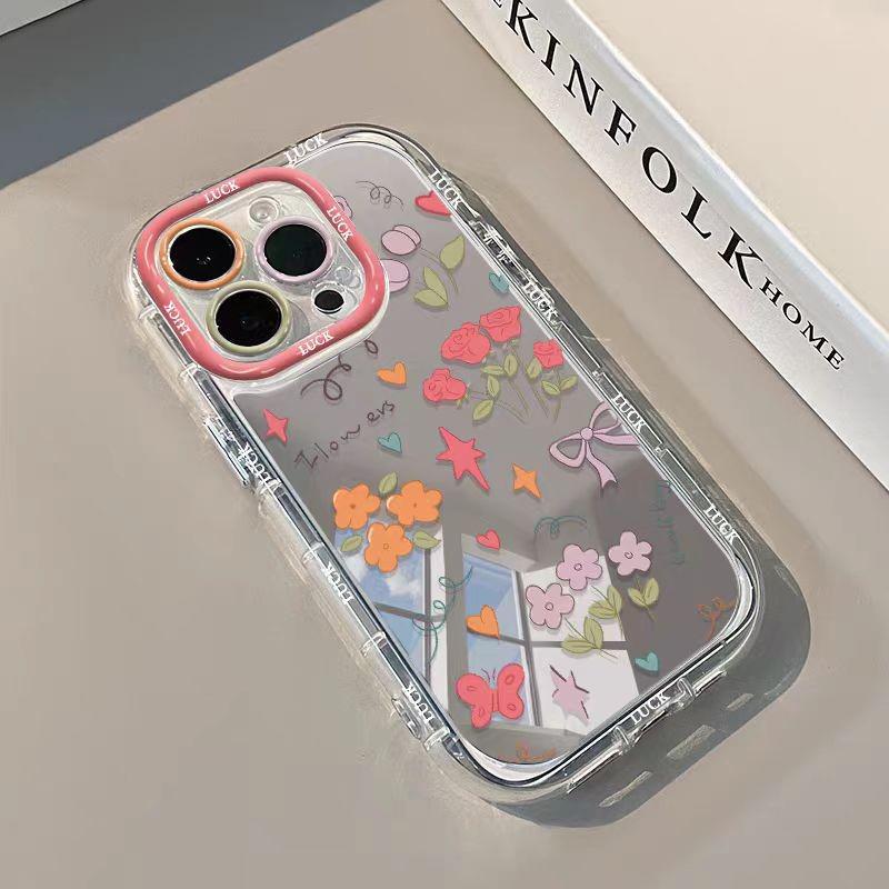 Clear Floral Mirror Phone Case for iPhone 13/14/16Pro/17/15ProMax