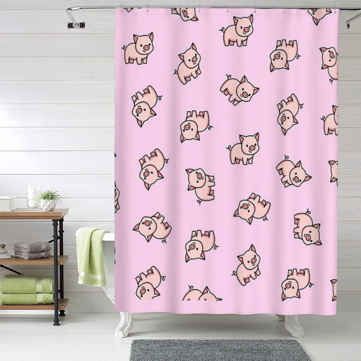 Helenal Pig Shower Curtain Bathroom Polyester Waterproof Bath Curtains With Hooks