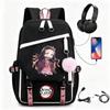 Anime Printed Canvas Backpack With USB Charging Port Teens Students School Travel Unisex