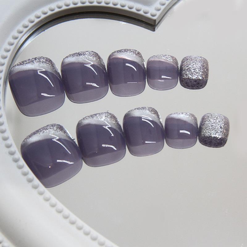 Translucent Light Purple Cat Eye Press-On Toenails - 24 Detachable Pieces