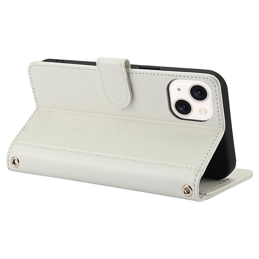 SY-003 For iPhone 15 Plus/14 Plus Case PU Leather Stand View Phone Wallet Cover with Hand Strap