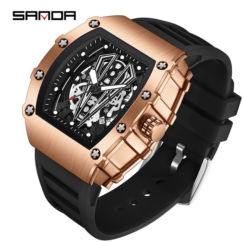 Sanda Men s Trendy Quartz Wristwatch with Calendar - Barrel-Shaped Fashion Design